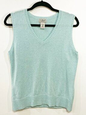 VTG LL Bean Lambs' Wool Sweater Vest Aqua Blue Medium EUC